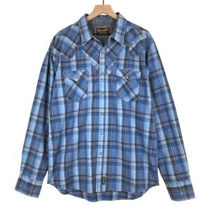 NWOT WRANGLER‎ Retro Premium Western Snap Shirt Men's XL Blue Plaid Long Sleeve